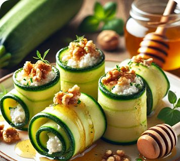 Rollitos de calabacín rellenos de ricotta y nueces